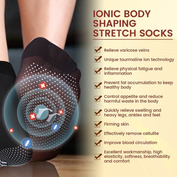 Tourmaline Ionic Body Shaping Stretch Sokker Kompresjonssokker