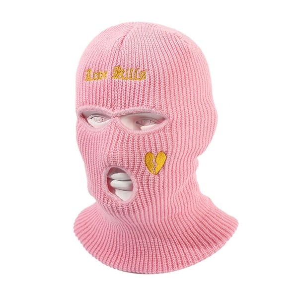 Ull Strikket Lue Ski Mask ROSA Pink