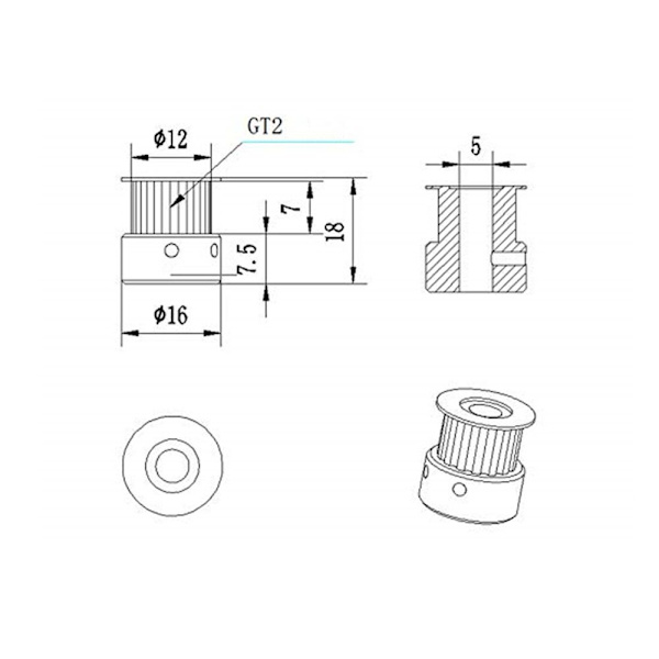 5 stk GT2 Remskive 20T 5 mm boring til Ender 3 V2 Pro 3s CR10 CR-10S