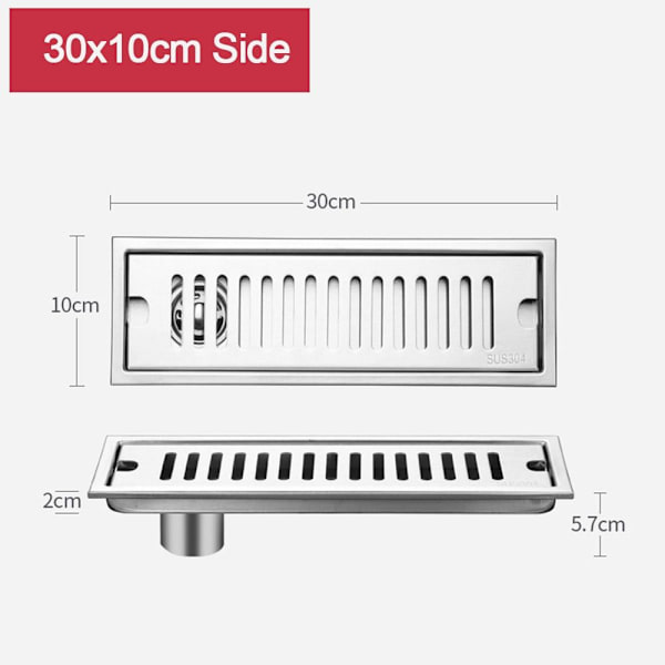 20-50cm Dusch Golvavlopp Badrum Handfat Sil 30X10CM SIDAN 30x10cm Side