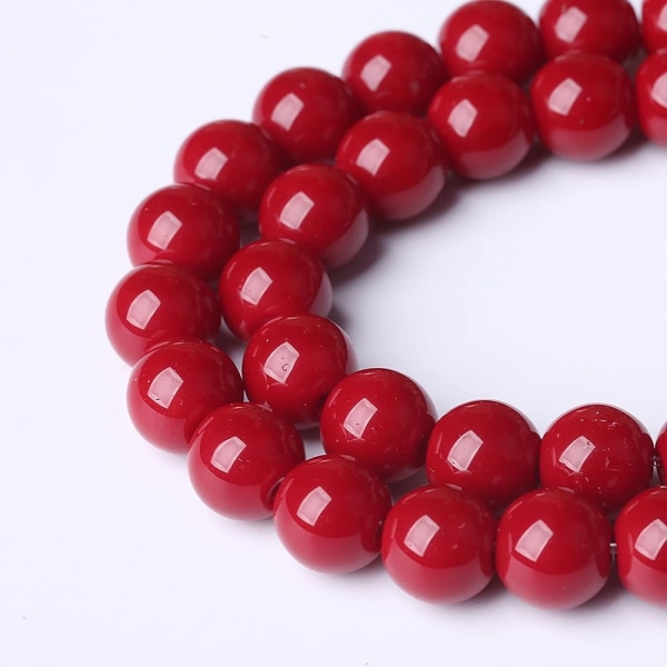 47stk Røde Glassperler Runde Løse Perler Avstandsperler