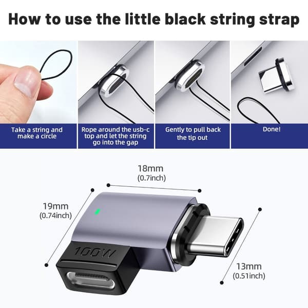 USB C til Type C Adapter Magnetisk LIGE LIGE Straight
