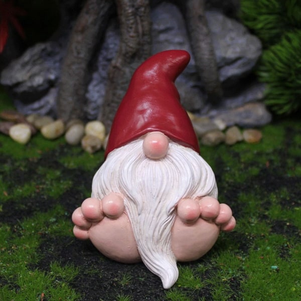 Miniatyr Gnome-figurer Big Feet Dwarfs Statue LILLA purple
