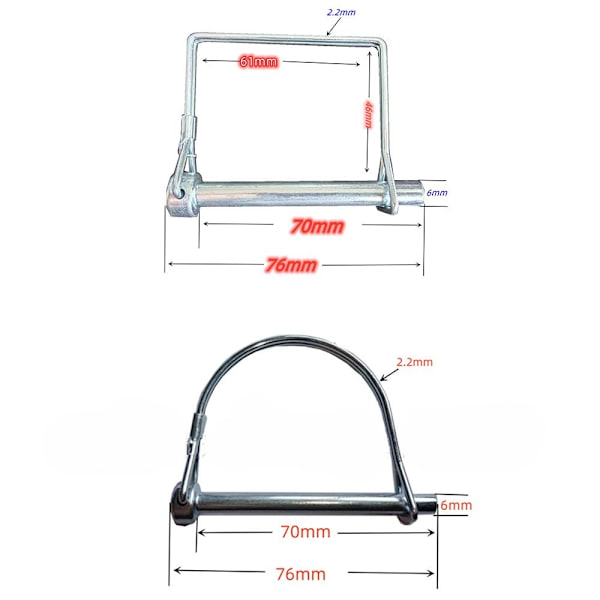 10 Stk Aksel Låsestift Sikkerhedskobling Pin Firkant og Bue