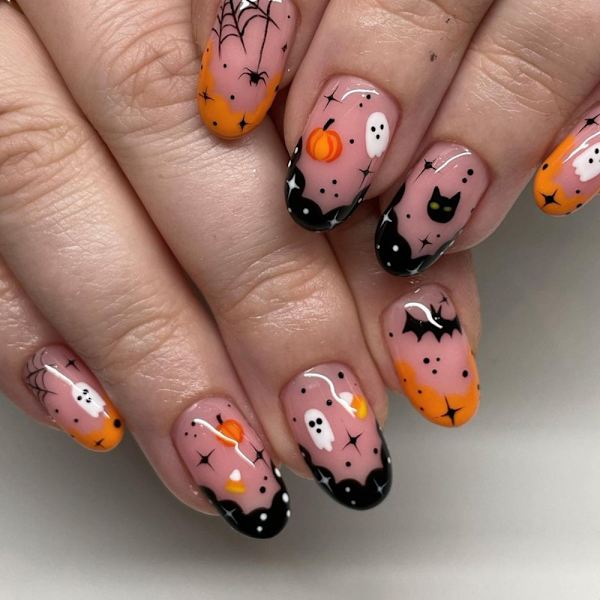 24 STK Pressed Nail Søt Kort Rund False Nail Kunstig glans