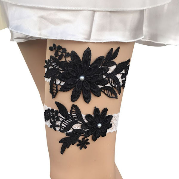 2 kpl Lace Flower Pearl sukkanauhat Stretch sukkanauha MUSTA black