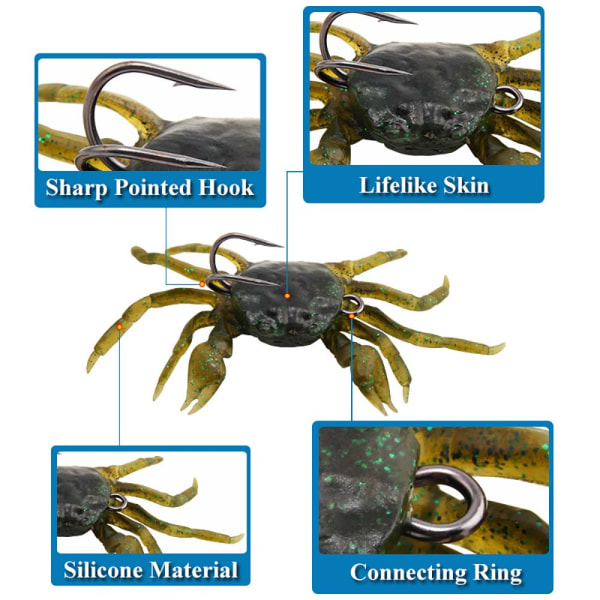 2 stk Krabbe bløde lokker Krabbe lokker 10CM 30G-GRØN 10CM 30G-GRØN 10cm 30g-Green