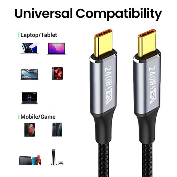 USB C Snabbladdningskabel Typ-C Datasladd SVART 2M Black 2m
