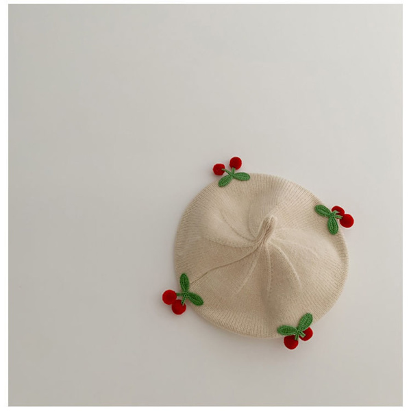 Ensfargede Beret-hatter for barn Kirsebær-baskerhatter KHAKI khaki