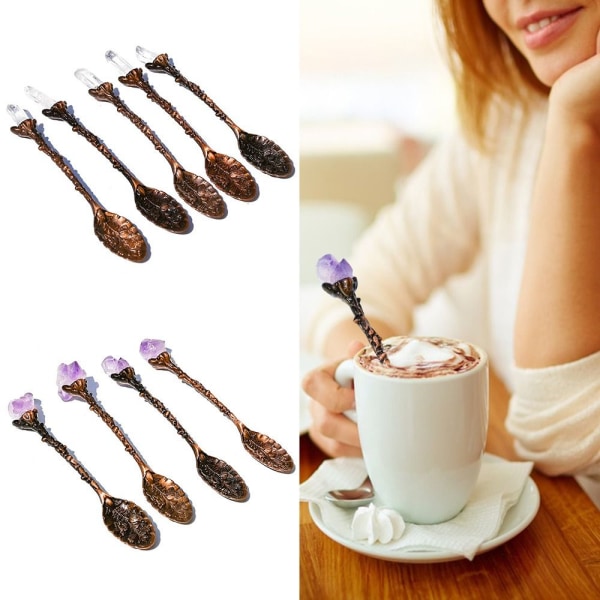 1 STK Naturlige Krystaller Ske Kaffeske LILLA purple
