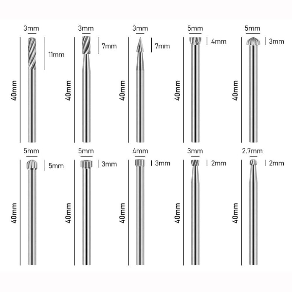 Boresæt Roterende fræserværktøj GULD 10 STK gold 10pcs