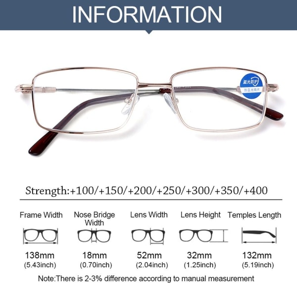 Lesebriller med anti-blått lys Firkantede briller BRUNE Brown Strength 350