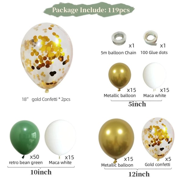 119ST Ballongbågssats Sage Green Balloons Garland Kit Jungle