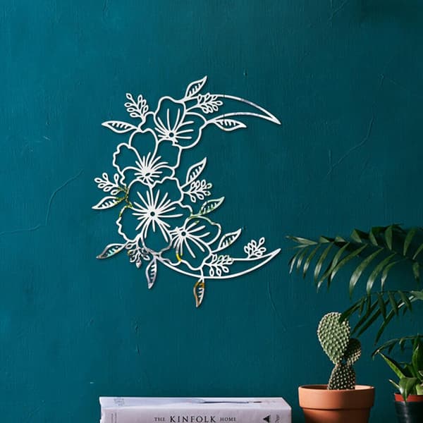 Mirror Wall Sticker Moon Flower Sticker SILVER S Silver S