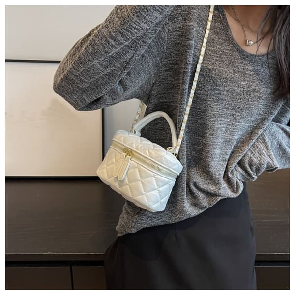 Plaid Chain Bag Mini Diamond Bag HVIT White