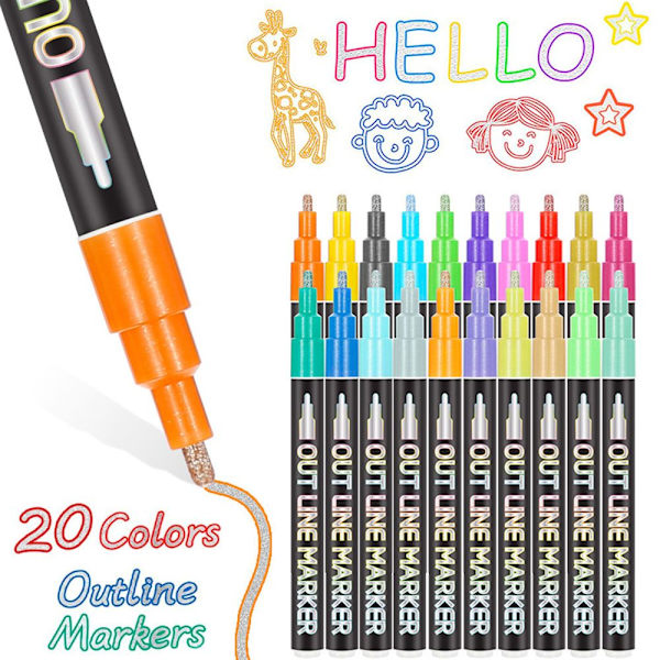 Double Line Penna Metallic Markers 8PCS/ SET