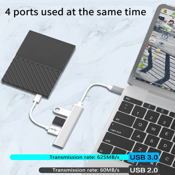 USB 3.0 Hub Type-C -jakaja TYYPPI-C VAALEANHARMAA TYYPPI-C VAALEANHARMAA Type-C Light Grey