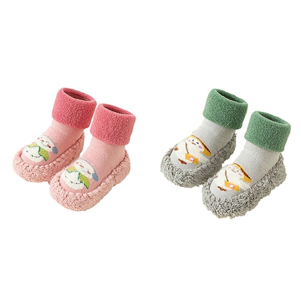 2 paria Baby kävelykengät ja -sukat Baby liukumattomat sukat PINK&GREY 12cm