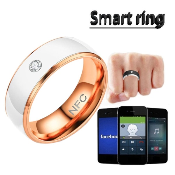NFC Smart Ring Finger Digital Ring HVID&ROSE GULD 12 WHITE&ROSE GOLD 12