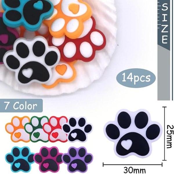 14 st söt katt hund tass silikon fokal pärlor tecknad formad platt