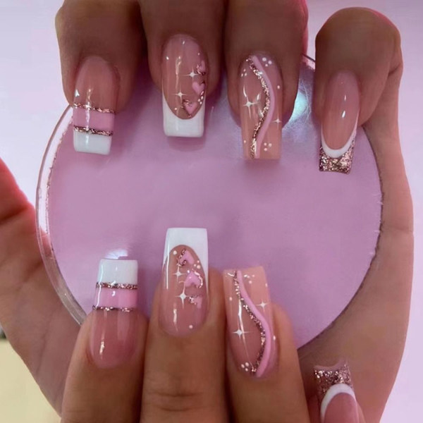 24 kpl Fake Nails Long French Ballerina W363