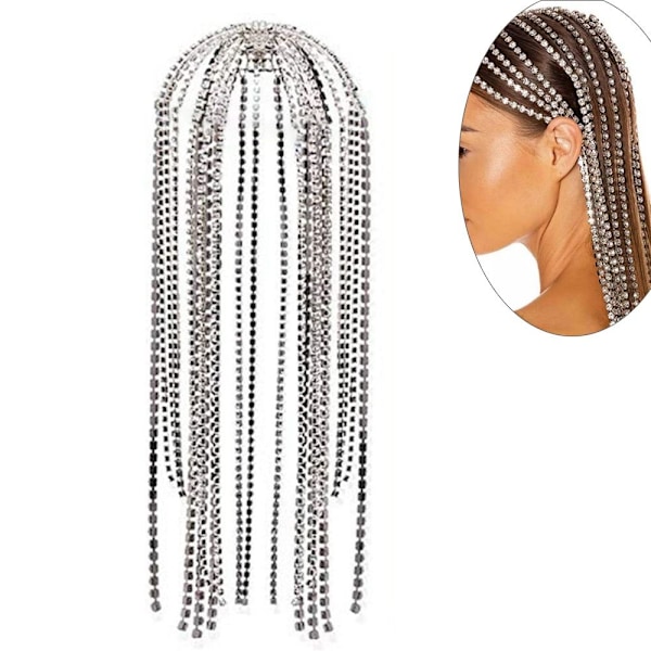Rhinestone Head Chain Huvudbonad Crystal Chain Pannband SILVER silver