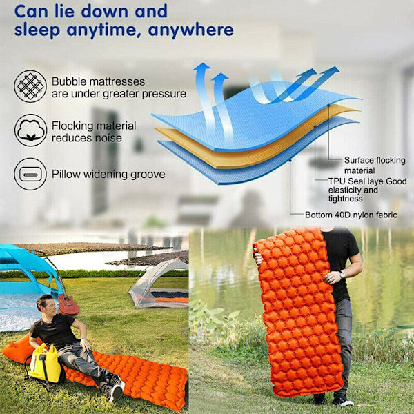 Ilmatäytteinen patjatyyny makuupussimatto ORANSSI ILMAN Orange Without Pillow-Without Pillow