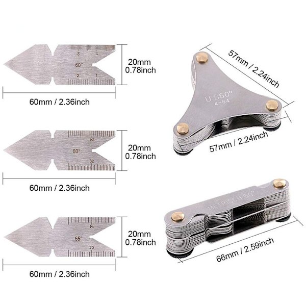 5 stk. Skruegevind Pitch Gauge Pitch Cutting Gauge Caliper Gages