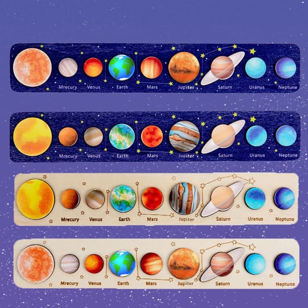 Trä Sol System Pussel Planeter Panel Pussel Leksak TYP 5