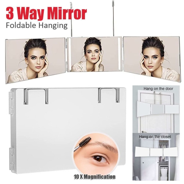 3-vägs tresidig spegel 360° Barberspegel SVART black