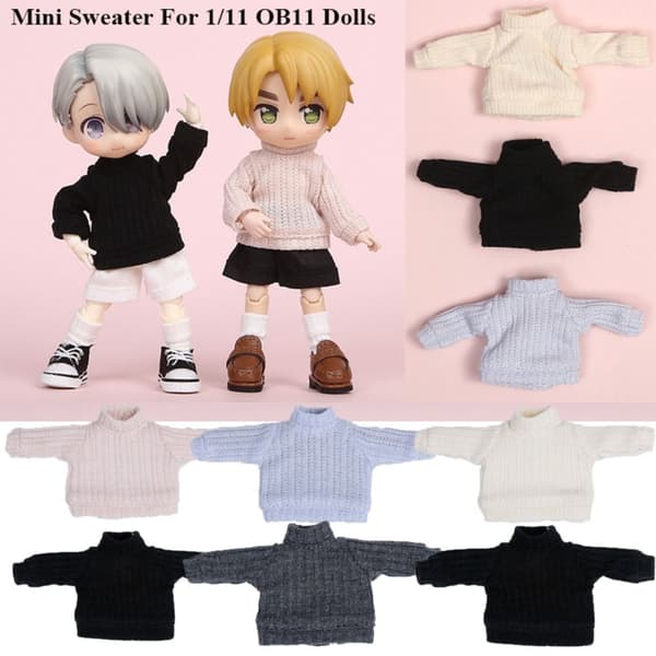 Mini striktrøje 1/12 dukkebluse GRÅ Grey