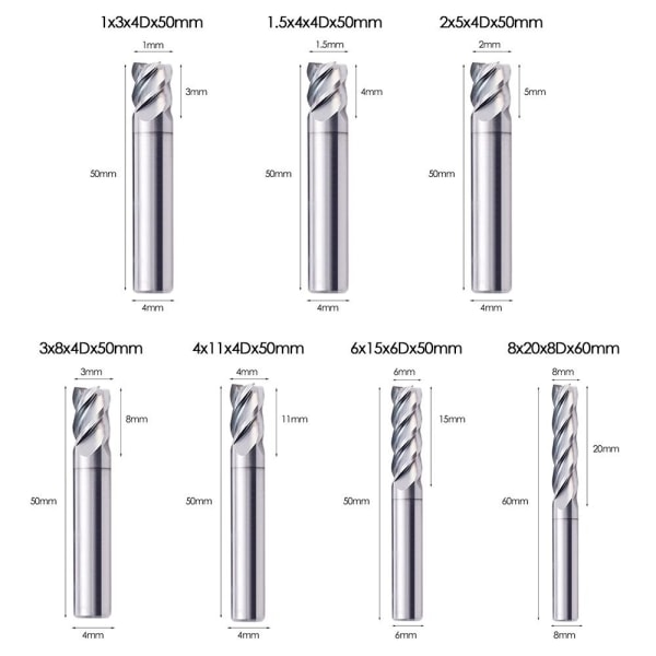 Endfræser Fræser Fræser 8X20X8DX60MM 8x20x8Dx60mm