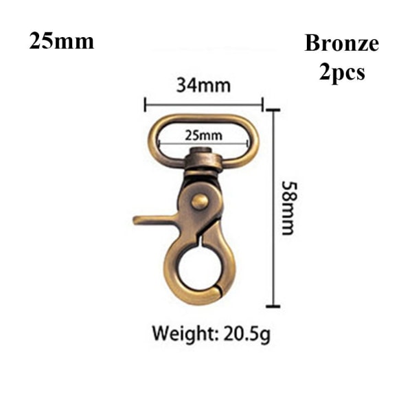 2st Metal Snap Hook Dragspännen BRONS 25MM Bronze 25mm