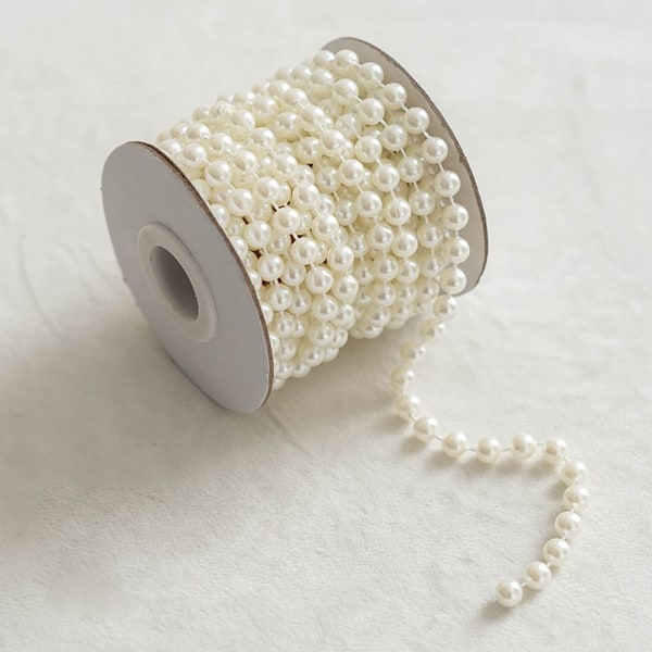 Kunstige Perler Perler Kæde Perlestreng Garland MÆLK HVID milk white 6mm beads-5m-6mm beads-5m
