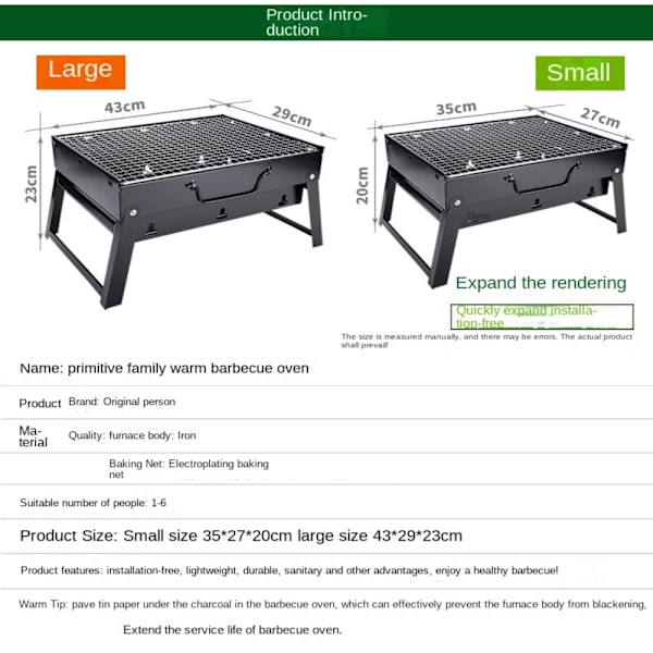 BBQ Grill Taitettava hiiligrilli 43X29X23CM 43x29x23cm