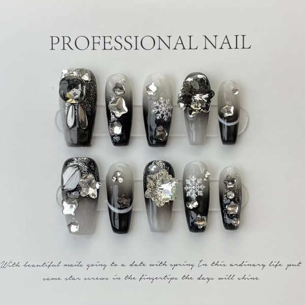 10 stk Pure Manual False Nail Snowflake Håndlavede negle M M