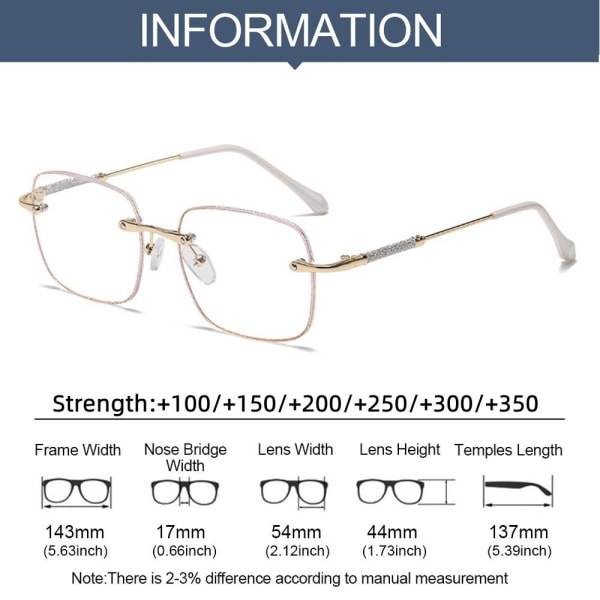 Rhinestone läsglasögon Ultralätt glasögon GULD STYRKA 100 Gold Strength 100