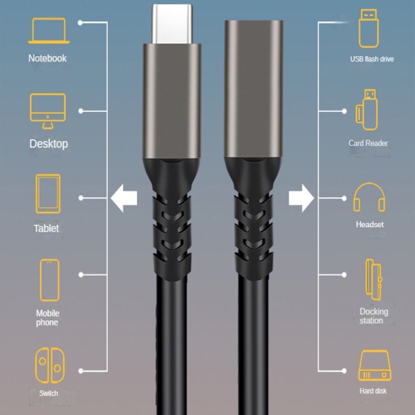 USB 3.2 Type-C forlengelseskabel USB-C PD 100W hann til hunn 3M 3m