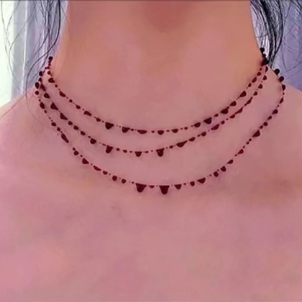 Tynn bloddråpe halskjede bloddråpe chokers 3 LAG 3 LAG 3 Layers