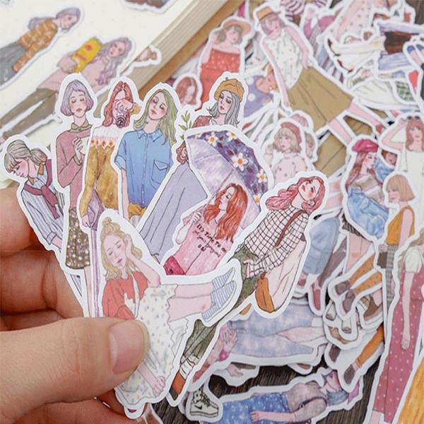 100/171 ST Mori Girls Stickers Cartoon Silhouette Paster