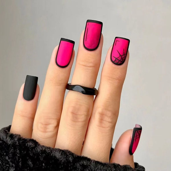 24 stk Halloween Web Fake Nails Rose Red Negle Pres på negle
