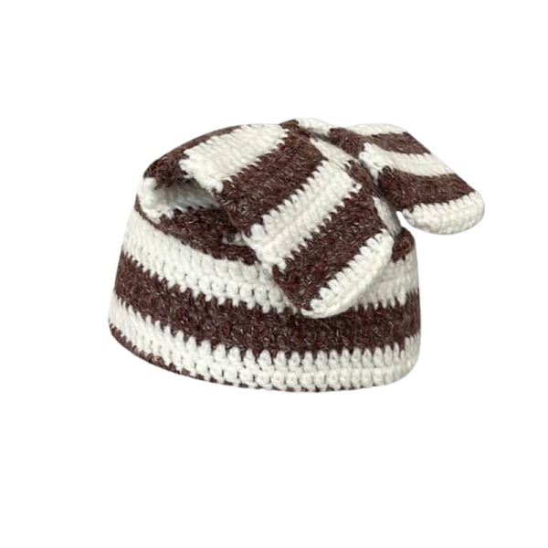 Japanese Beanie Hat Ins Little Devil Striped Hat BRUN&WHITE brown&white
