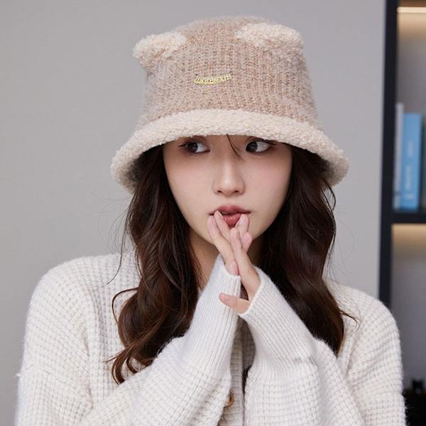 Faux Fur Beanies Hattu Neulottu Cap CAMEL camel
