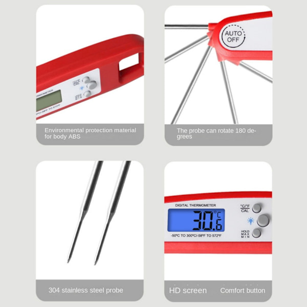 Instant Read Digital Meat Thermometer Meater Thermometer PUNAINEN red white