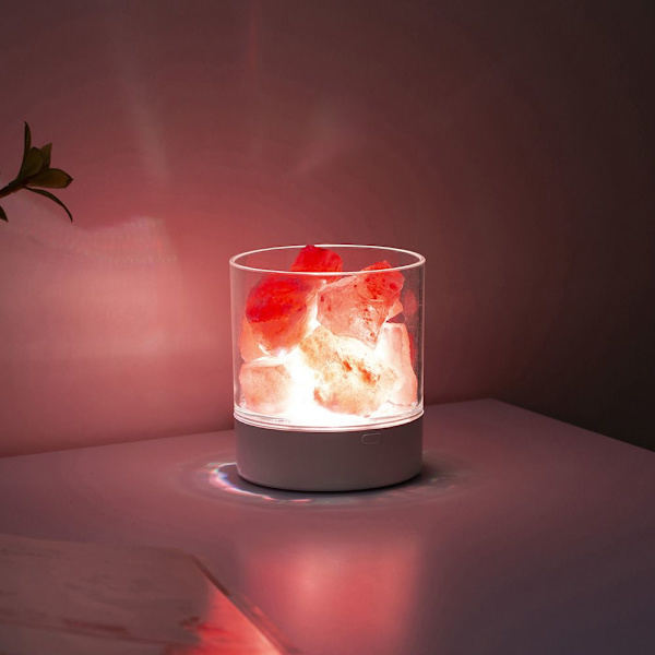 Saltlampa Natural Anion USB Laddning Desktop Färgglad Lampa Sängbord