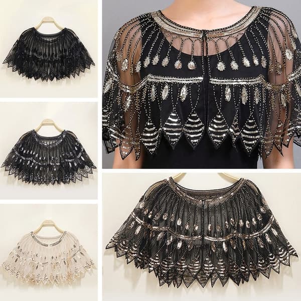 Kvinder Sjal Aftenbal Cape SORT&SØLV black&silver