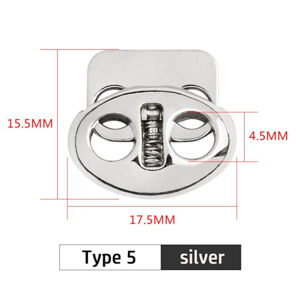 10st/förpackning Fjäderspänne Sladdlås SILVER 5 5 silver 5-5