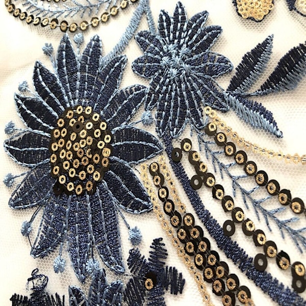 Mesh Broderi Blomma Spets Patch Paljett Broderad Patch CC C