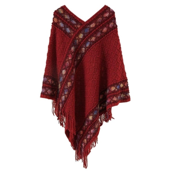 Mongolisk Poncho Rhombic Stripe Tofssjal RÖD red