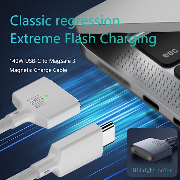 Snabbladdningskabel USB Type-C till Magsafe 3 WHITE White